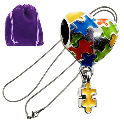 Autism Necklace - Autism Awareness Stuff Stainless Steel Snake Chain Bracelet with Metal Alloy Charm - Autism Mom Jewelry - Autism Must Haves Gift and Autism Necklaces for Women