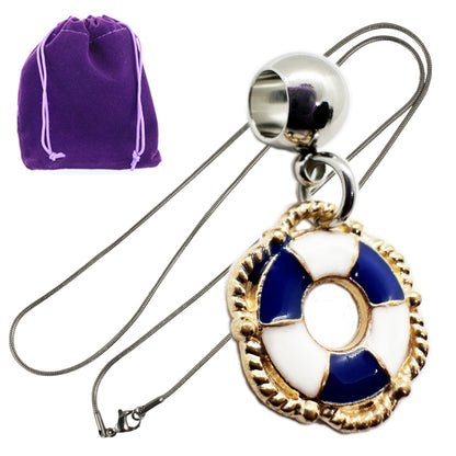 Life Saver Necklace (Blue) - Stainless Steel Snake Chain Necklace with Metal Alloy Charm - Elegant Life Saver Pendant for Life Guard Enthusiasts - Stylish Life Preserver Jewelry for Men and Women