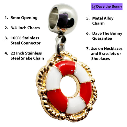 Life Saver Necklace (Red) - Stainless Steel Snake Chain Necklace with Metal Alloy Life Saver, Life Preserver, and Life Guard Charm - Durable and Elegant Jewelry for Everyday Wear