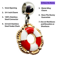 Life Saver Necklace (Red) - Stainless Steel Snake Chain Necklace with Metal Alloy Life Saver, Life Preserver, and Life Guard Charm - Durable and Elegant Jewelry for Everyday Wear