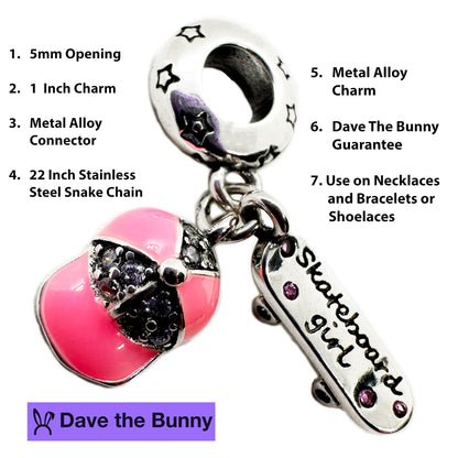 Skateboard Necklace - Stainless Steel Snake Chain with Metal Alloy Charm - Premium Skateboard Accessories, Hip Hop Jewelry for Men, Woman Skateboard Enthusiasts