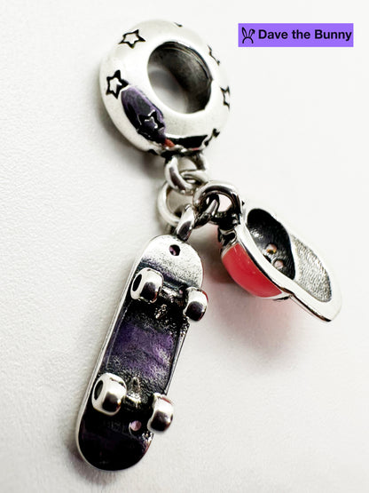 Skateboard Necklace - Stainless Steel Snake Chain with Metal Alloy Charm - Premium Skateboard Accessories, Hip Hop Jewelry for Men, Woman Skateboard Enthusiasts