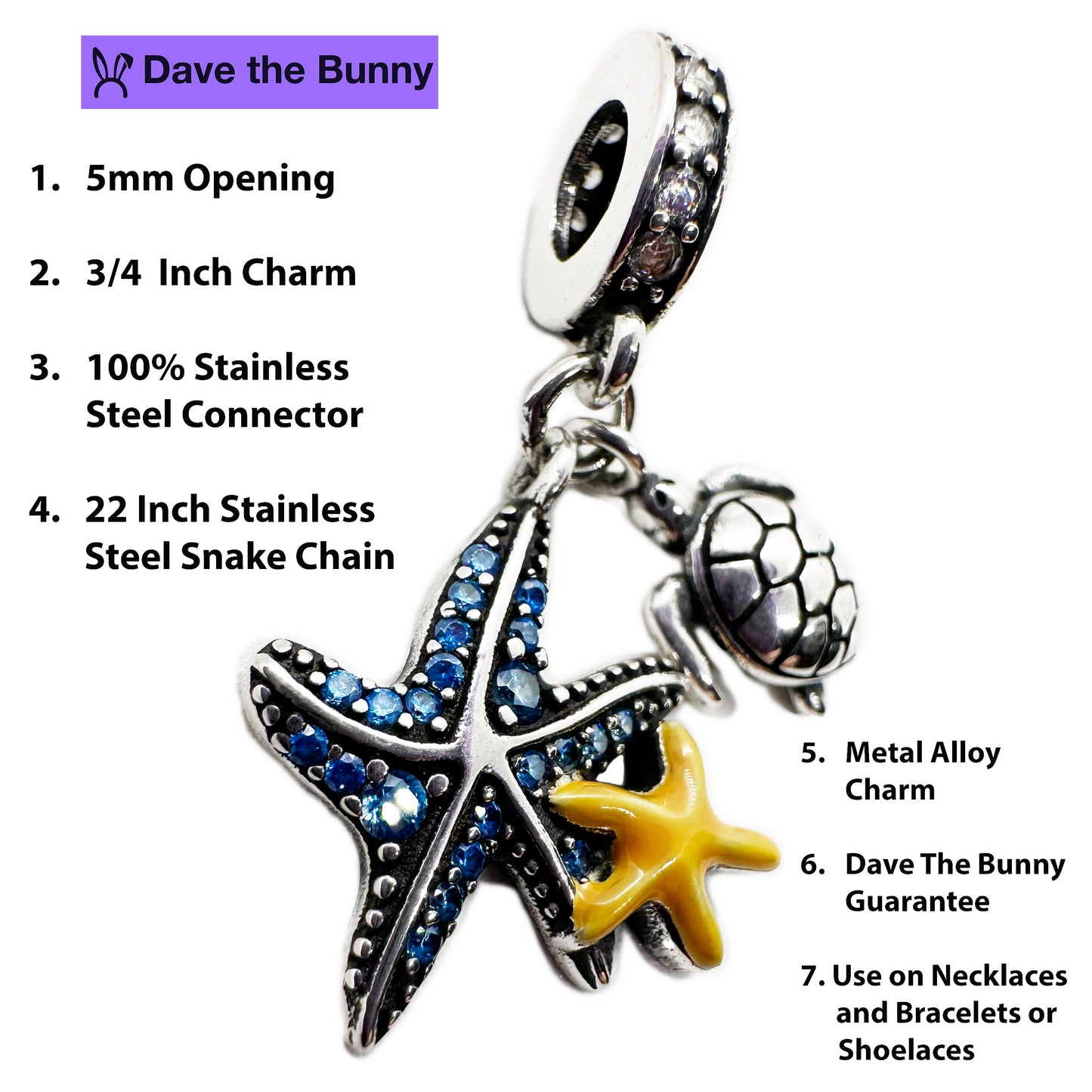Starfish Necklace - Elegant Ocean Jewelry for Women Turtle Necklace Stainless - Steel Snake Chain with Metal Alloy Starfish Charm - Perfect Starfish Decor Accessory