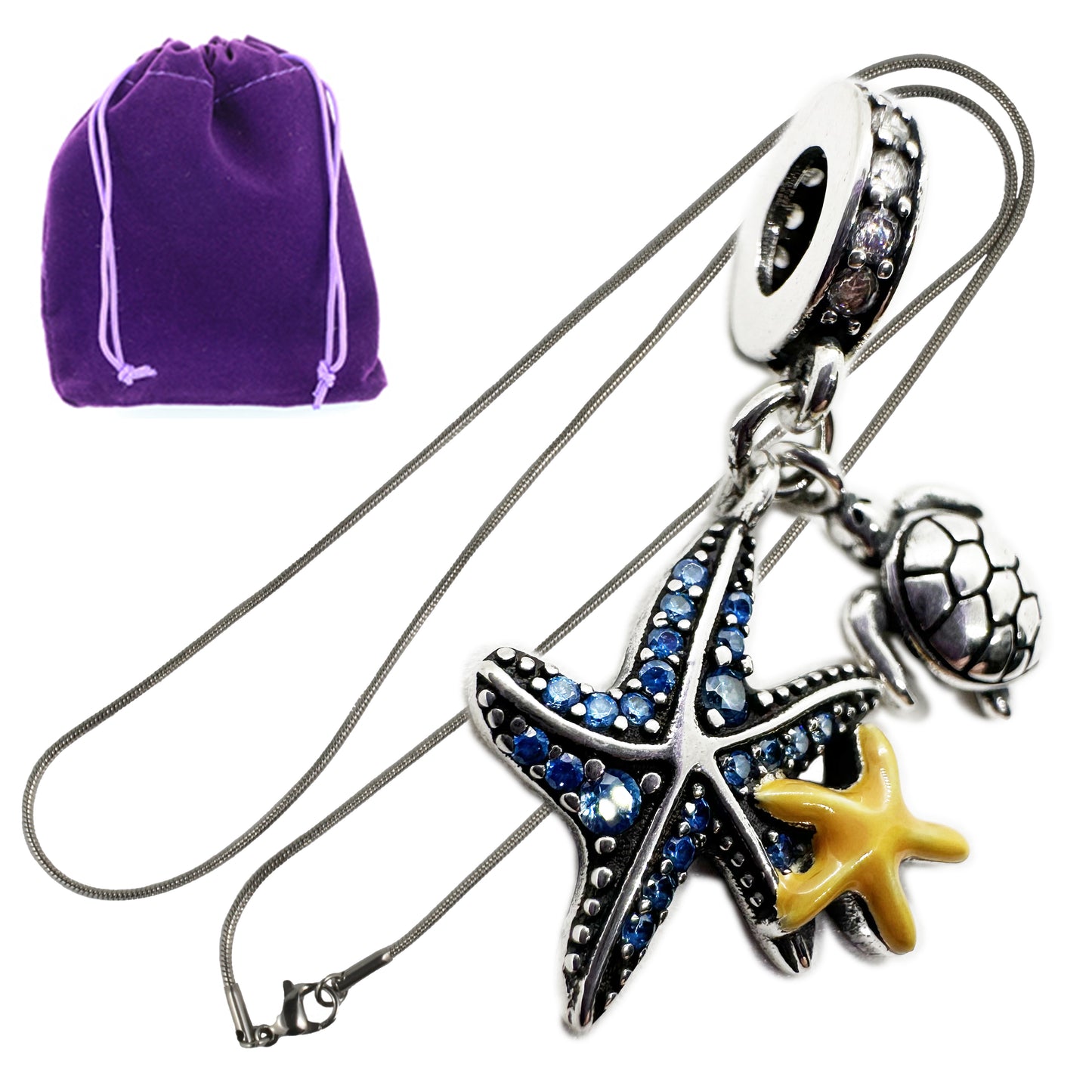 Starfish Necklace - Elegant Ocean Jewelry for Women Turtle Necklace Stainless - Steel Snake Chain with Metal Alloy Starfish Charm - Perfect Starfish Decor Accessory