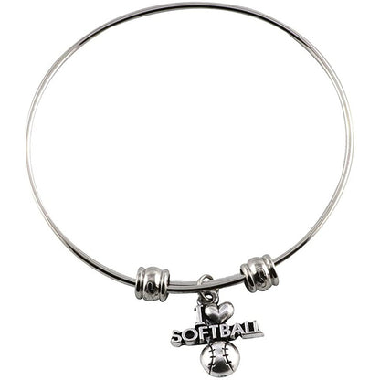 I Love Softball Charm Bangle Bracelet