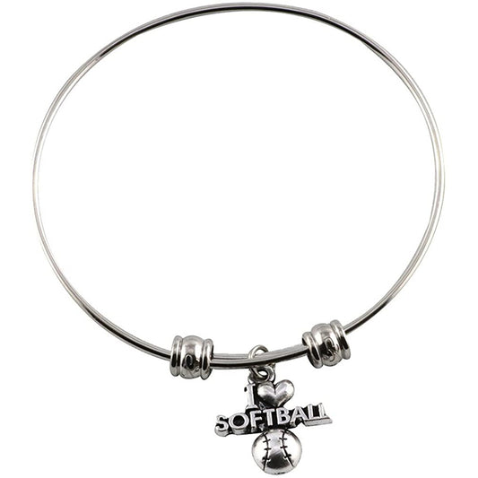 I Love Softball Charm Bangle Bracelet