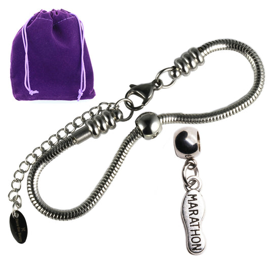 Marathon Charm Bracelet with Stainless Steel Snake Chain