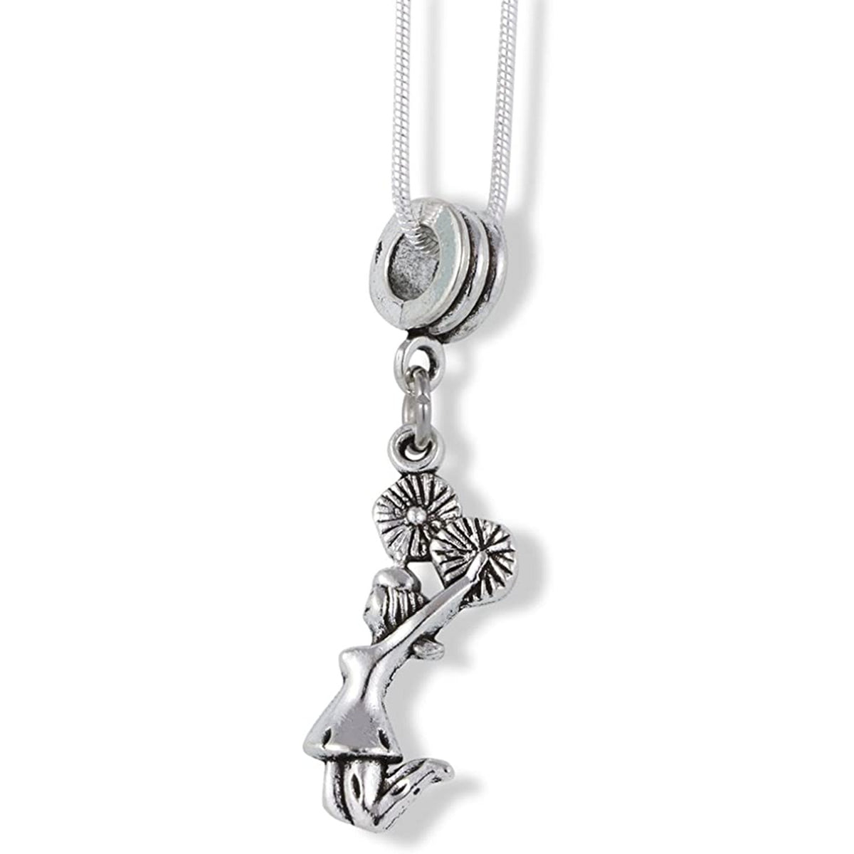 Cheerleader Pom Poms Charm Necklace with Stainless Steel Snake Chain