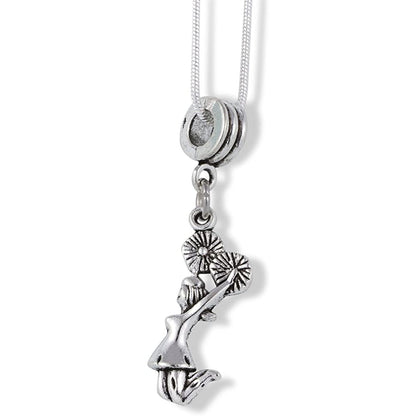 Cheerleader Pom Poms Charm Necklace with Stainless Steel Snake Chain