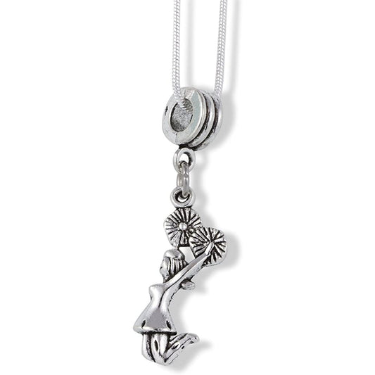 Cheerleader Pom Poms Charm Necklace with Stainless Steel Snake Chain
