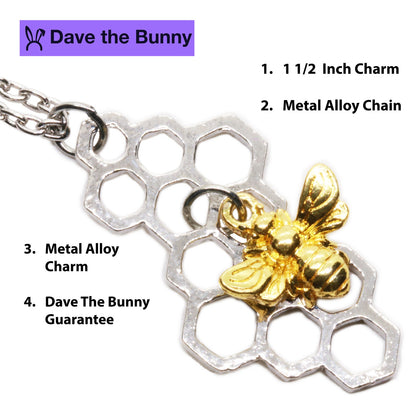 Bee Gifts for Women - Elegant Bee Necklace Featuring Bee on Honeycomb Design - Perfect Bee Gifts for Nature Lovers, Birthday, Anniversary, or Special Occasion Jewelry