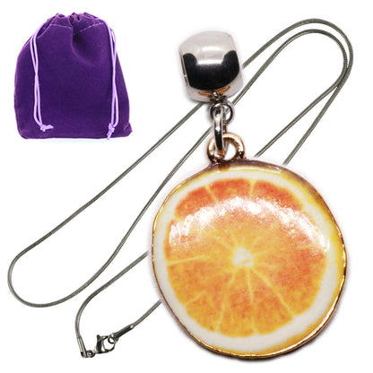 Orange Slice Charm Necklace with Stainless Steel Snake Chain