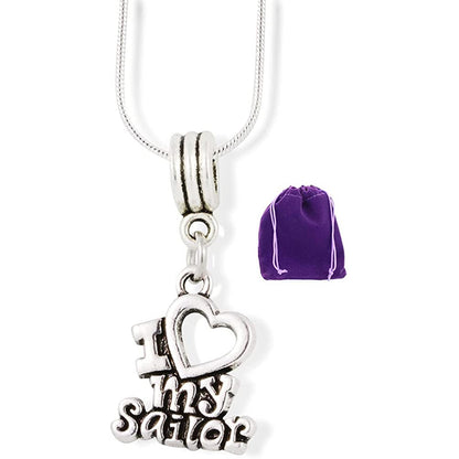 I Love My Sailor Charm Necklace with Stainless Steel Snake Chain