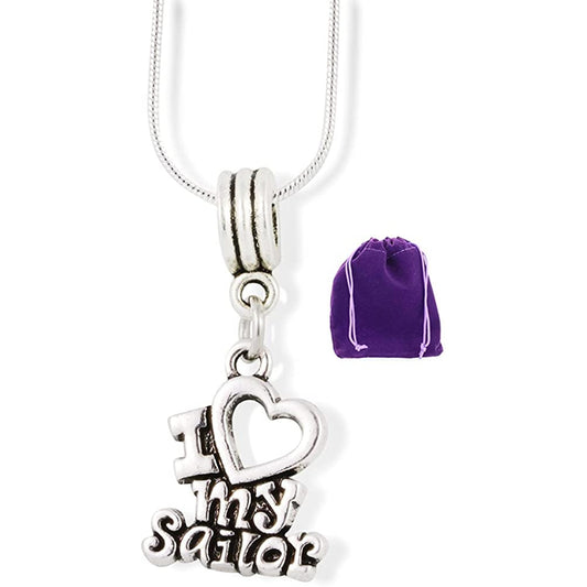 I Love My Sailor Charm Necklace with Stainless Steel Snake Chain