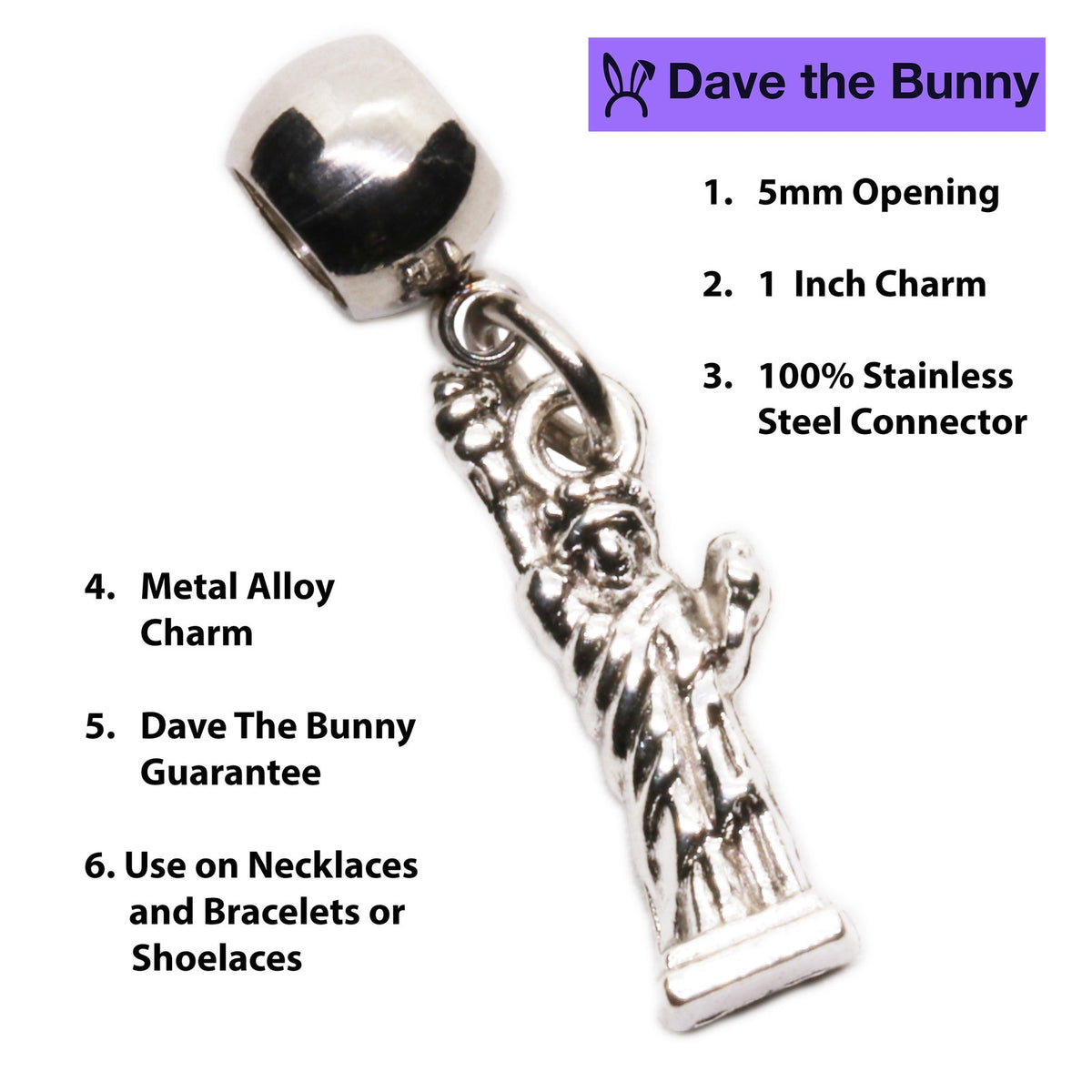 Statue Charm with Stainless Steel Connector