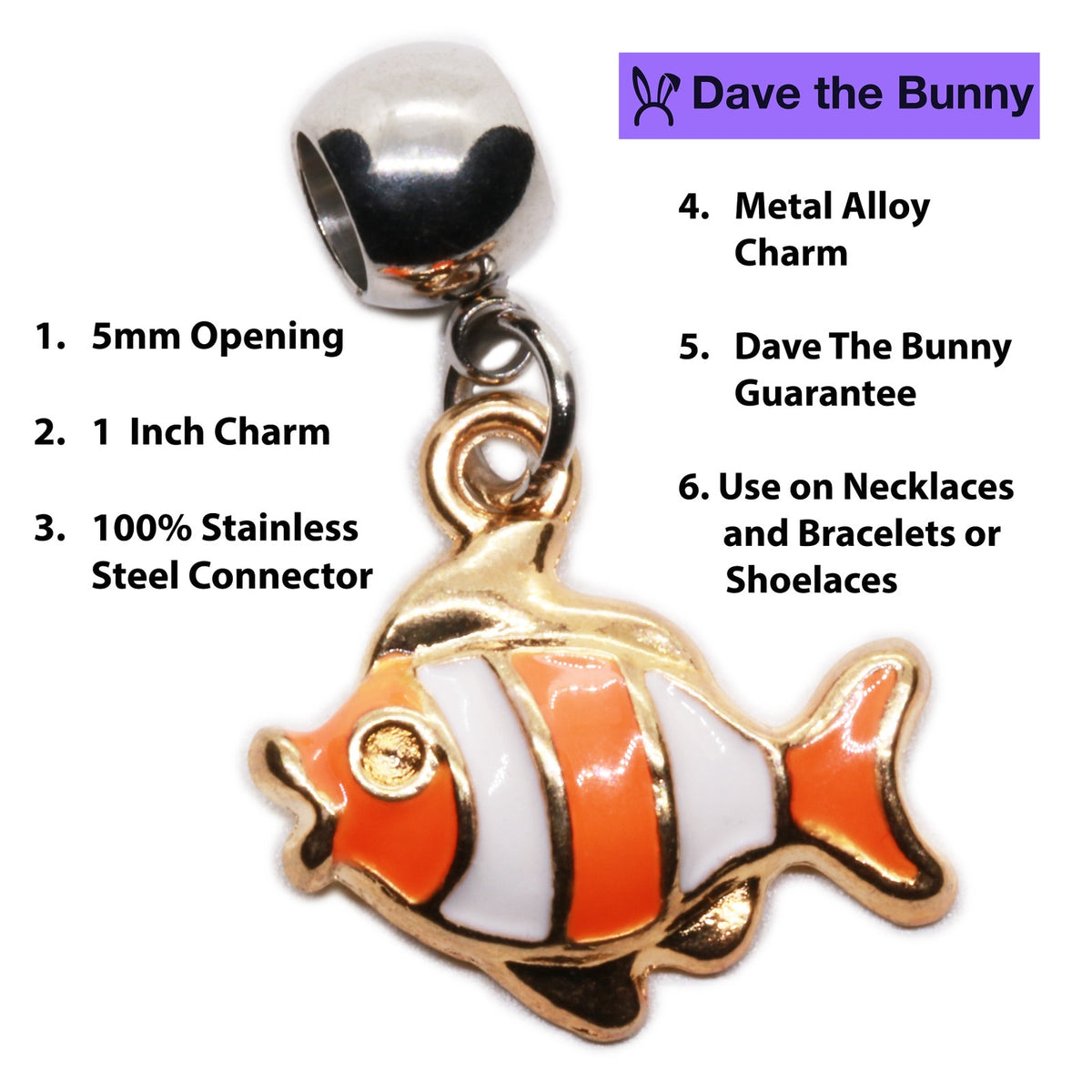 Fish Charm Necklace with Stainless Steel Snake Chain