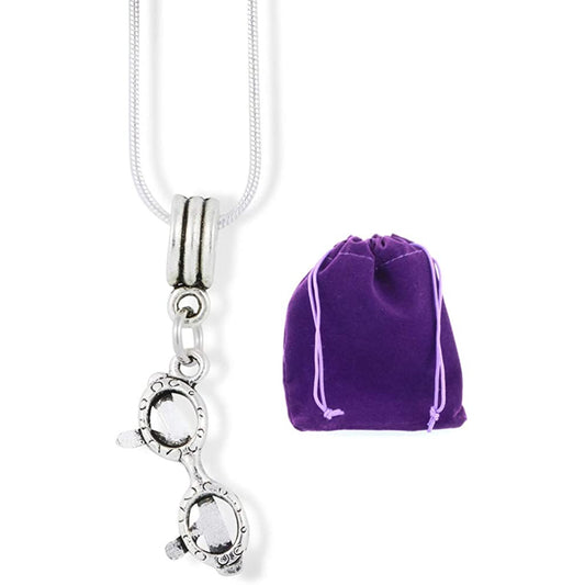 Eyeglasses Charm Necklace with Stainless Steel Snake Chain