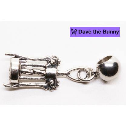Wine Opener Corkscrew Charm with Stainless Steel Connector