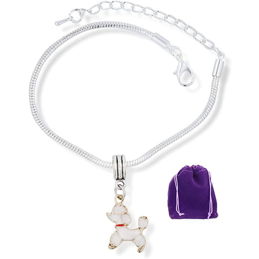 White Poodle Red Collar Charm Bracelet