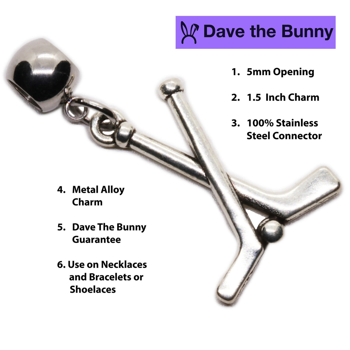 Hockey Stick Charm Necklace with Stainless Steel Snake Chain