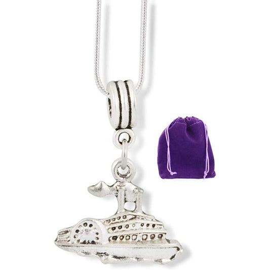 River Boat Charm Necklace with Stainless Steel Snake Chain
