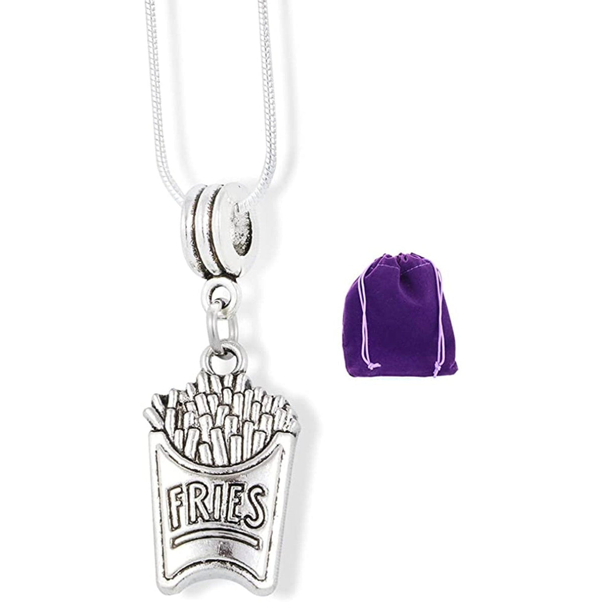 French Fry Charm Necklace with Stainless Steel Snake Chain
