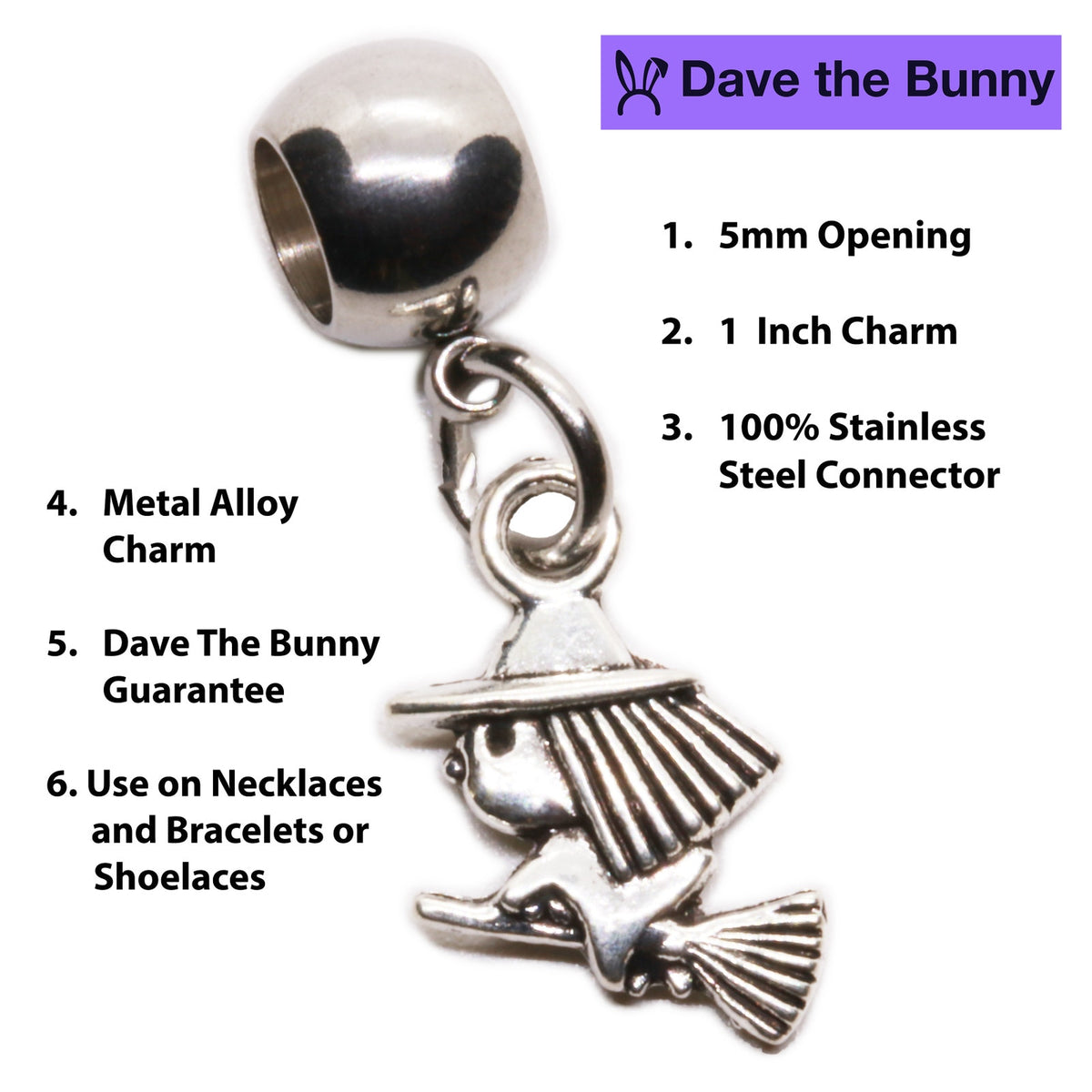 Good Witch Charm with Stainless Steel Connector