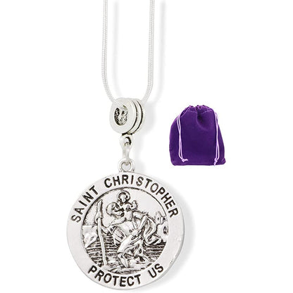 Saint Christopher Round Medallion Protect Us Charm Necklace