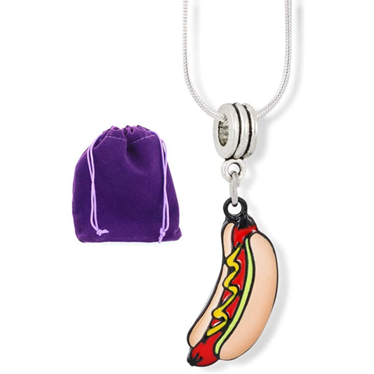 Hot Dog Charm Necklace with Stainless Steel Snake Chain
