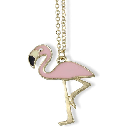 Flamingo Bird Pink Black Yellow Beak Charm Necklace