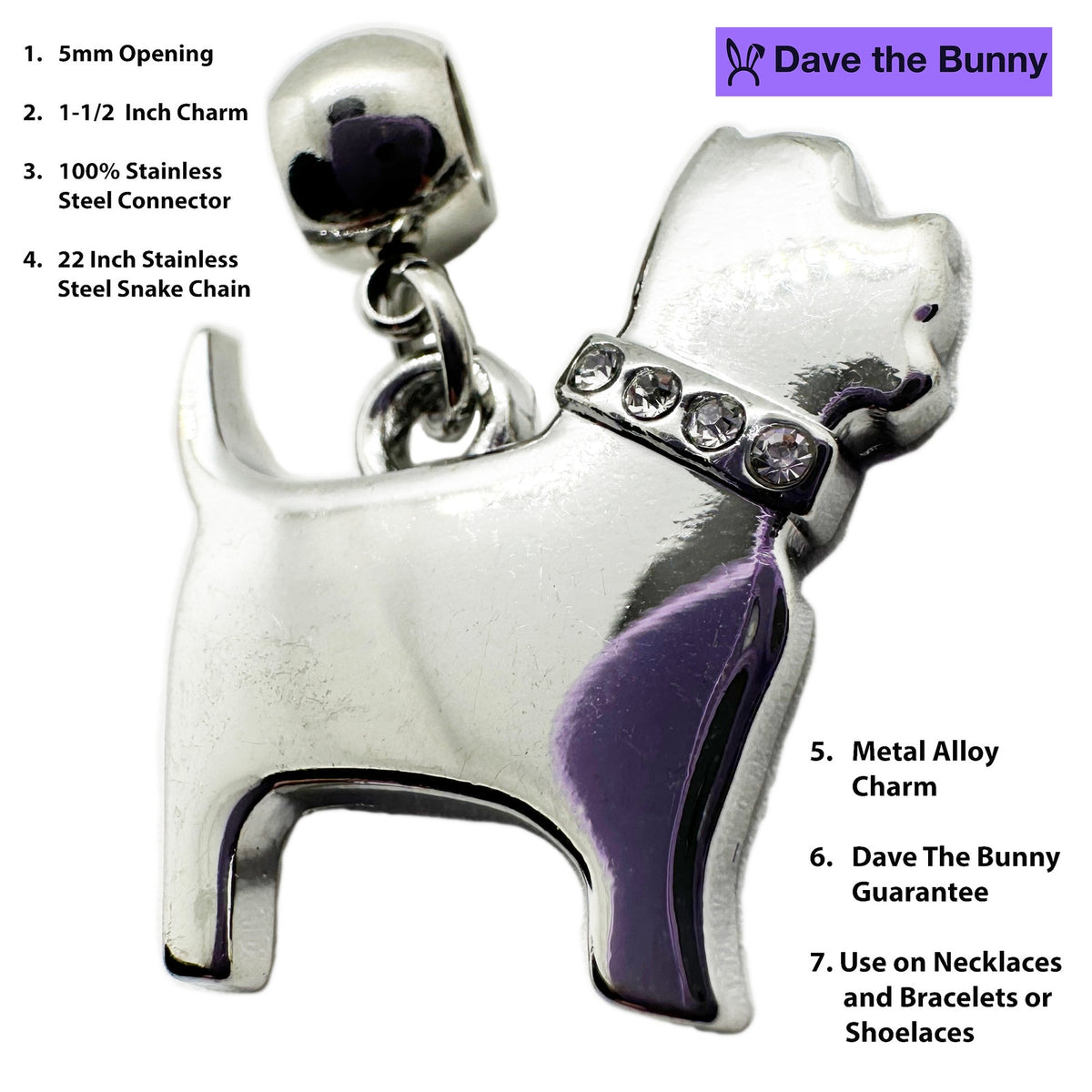Scottish Terrier Charm Necklace with Stainless Steel Snake Chain