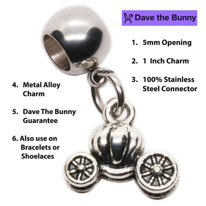 Princess Carriage Ornament Charm with Stainless Steel Connector
