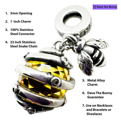 Bee and Hive Necklace - Bumblebee or Honeybee Charm Pendant