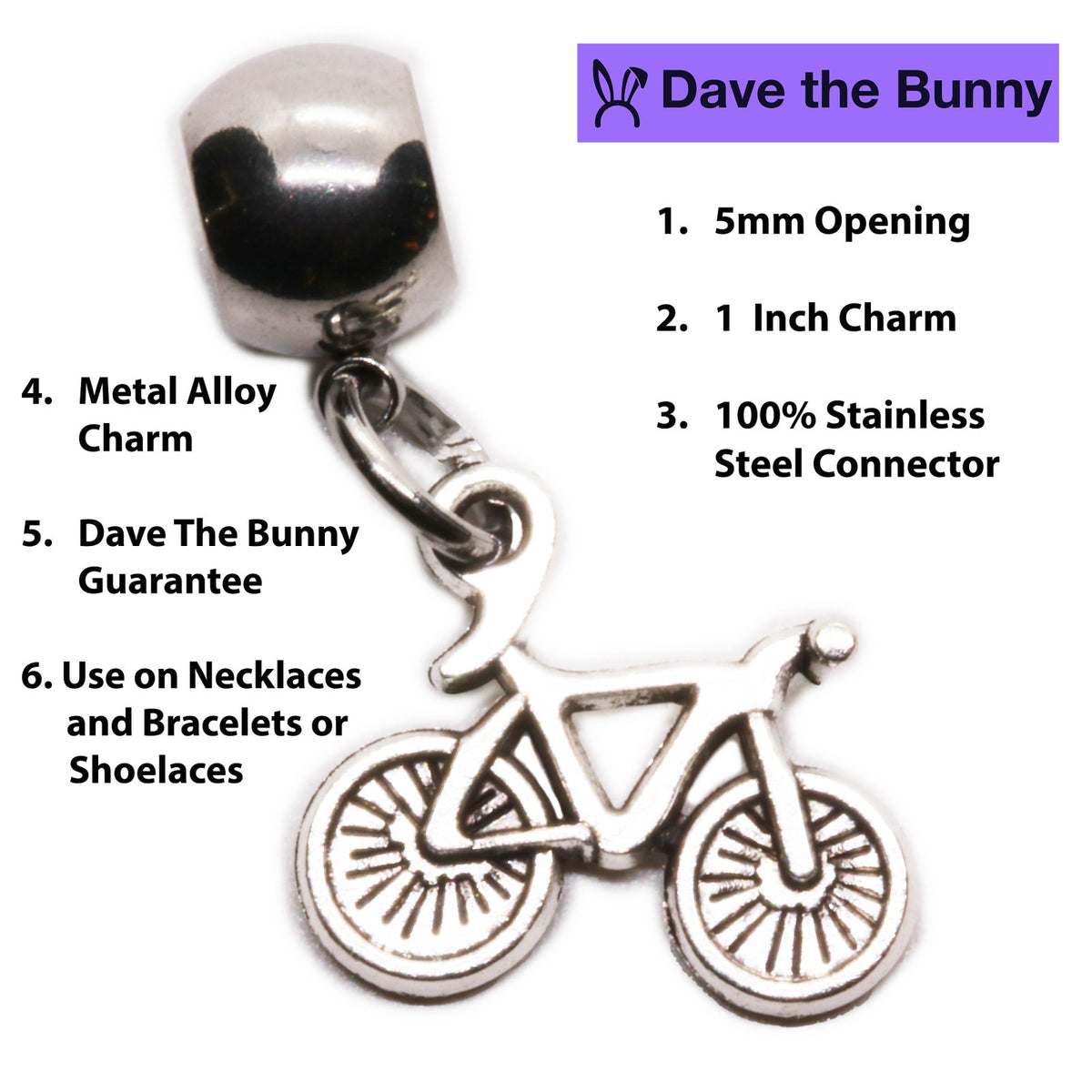Bicycle Charm with Stainless Steel Connector