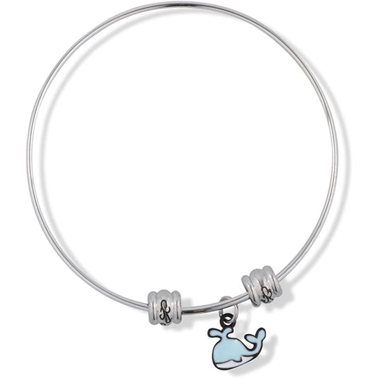 Whale Blue Spouting Water Charm Bangle Bracelet