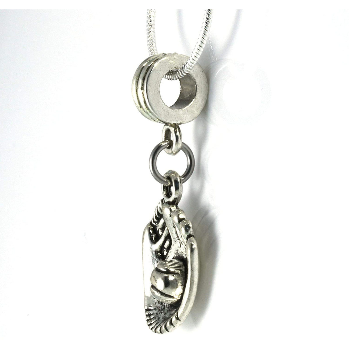 Baseball Charm Necklace with Stainless Steel Snake Chain
