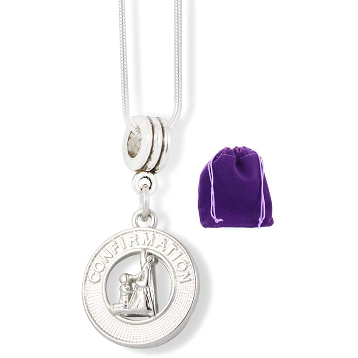Confirmation Charm Necklace with Stainless Steel Snake Chain