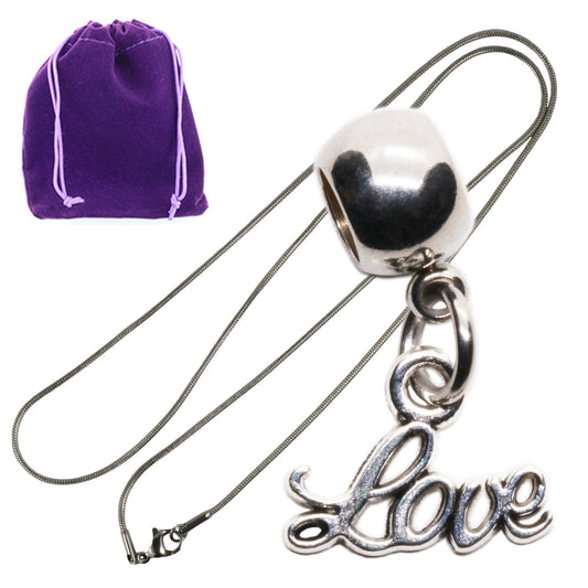 Love Charm Necklace with Stainless Steel Snake Chain