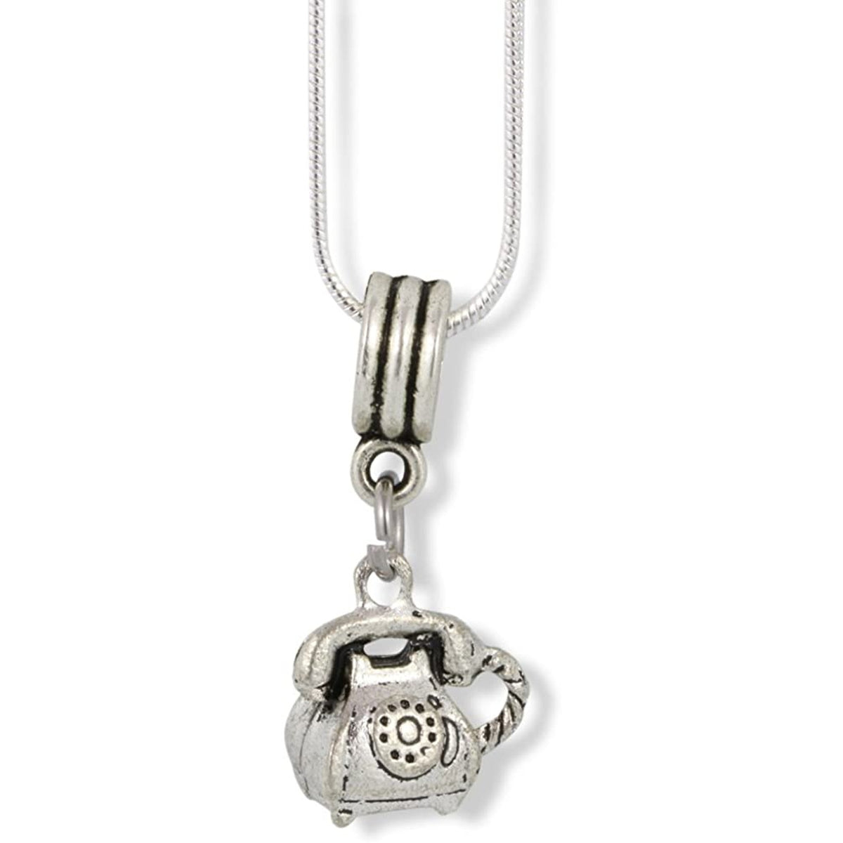 Telephone Charm Necklace with Stainless Steel Snake Chain