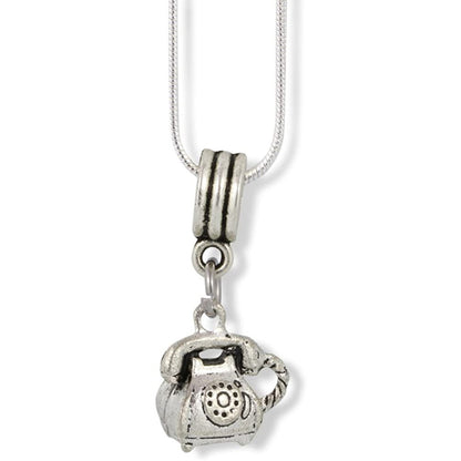 Telephone Charm Necklace with Stainless Steel Snake Chain