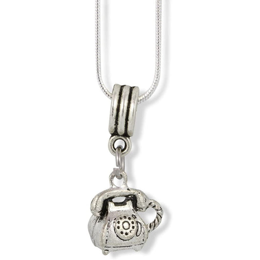Telephone Charm Necklace with Stainless Steel Snake Chain