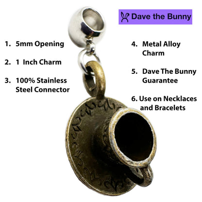 Tea Cup Charm Necklace with Stainless Steel Snake Chain