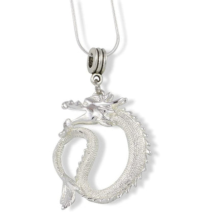 Serpent Dragon Charm Necklace with Stainless Steel Snake Chain
