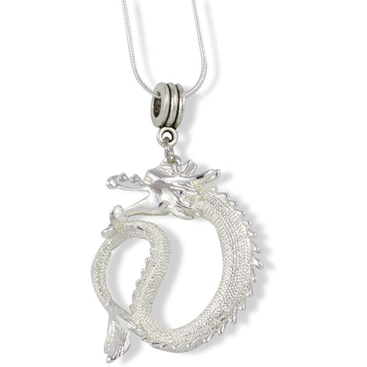 Serpent Dragon Charm Necklace with Stainless Steel Snake Chain