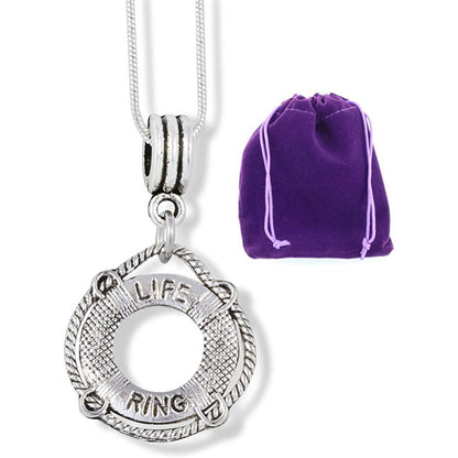 Life Saver Floatation Charm Necklace with Stainless Steel Snake Chain