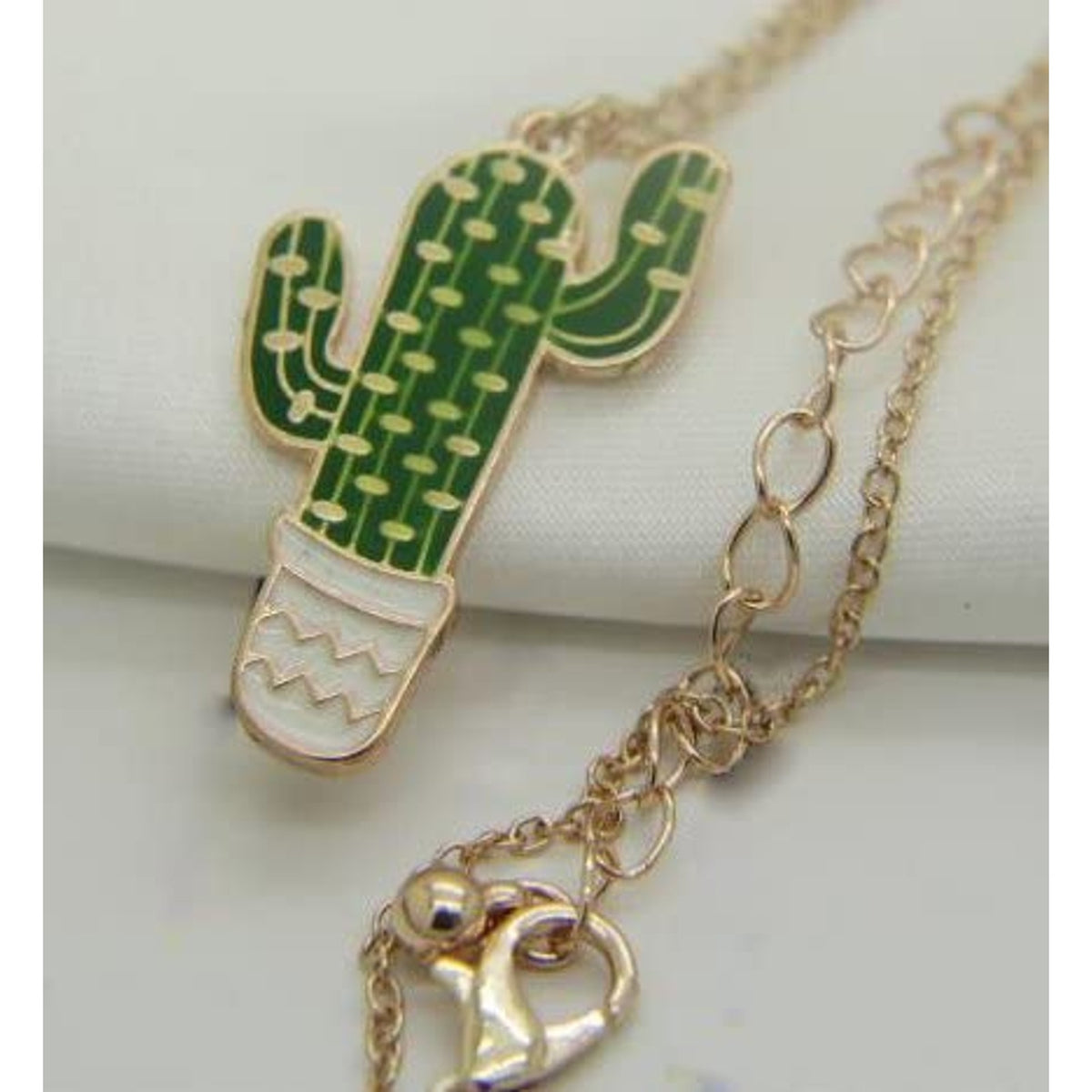 Cactus Charm Necklace with Stainless Steel Snake Chain