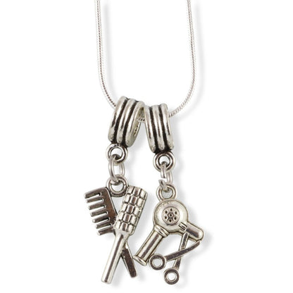 Hair Stylist Brush Comb Dryer Charm Necklace