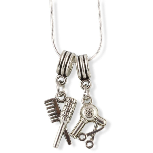 Hair Stylist Brush Comb Dryer Charm Necklace