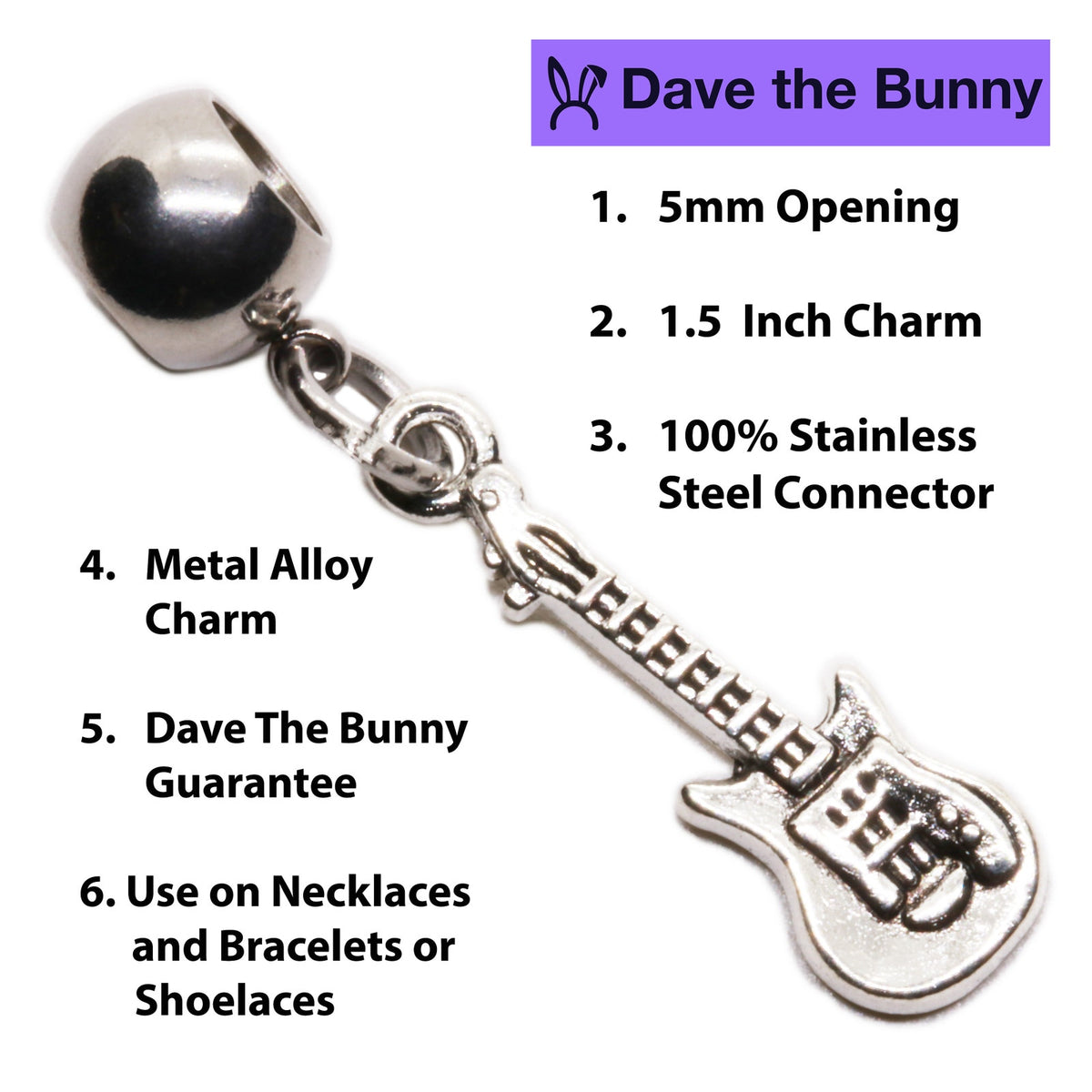 Bass Guitar Charm with Stainless Steel Connector