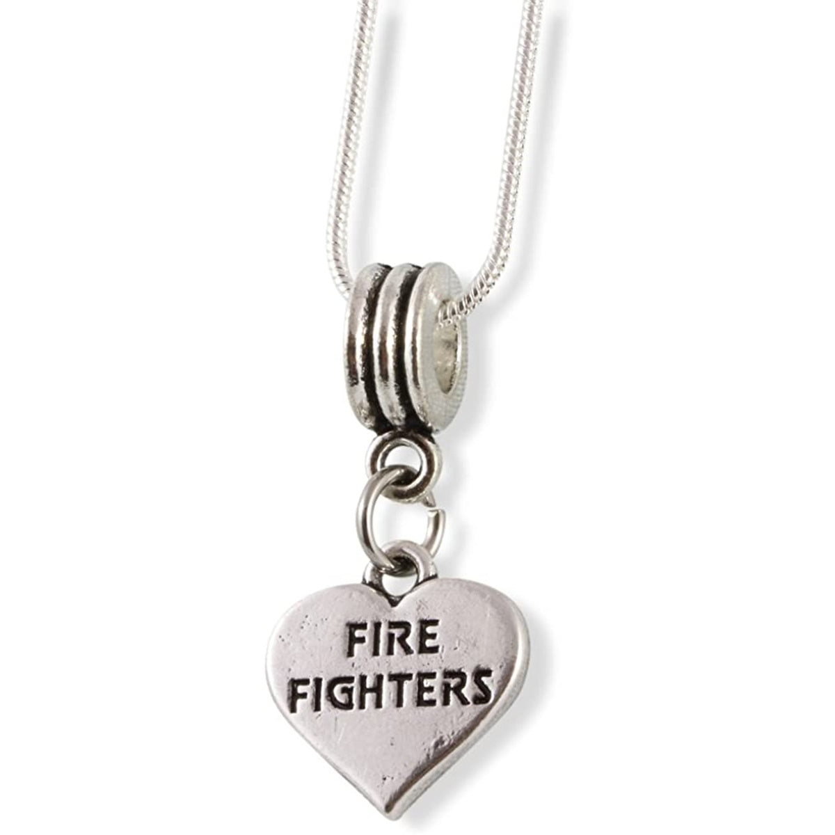 Fire Fighters Heart Charm Necklace with Stainless Steel Snake Chain